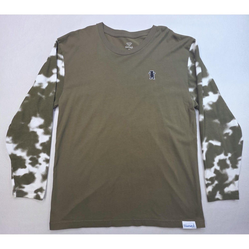 Diamond Supply Co. OG Long Sleeve T Shirt Mens 2XL Camo Sleeve Khaki Green Thick